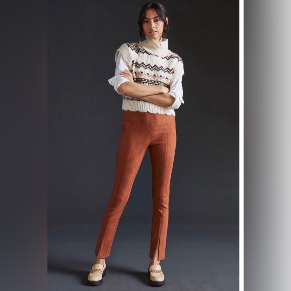 Anthropologie Avec Les Filled Slit Front Suede Leggings Plus Size 16W